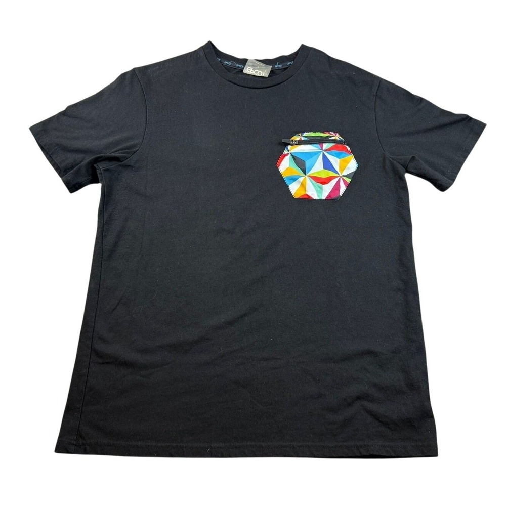 Disney Parks Epcot T-Shirt Men S‎ Black Spaceship Earth Zipper Pocket Florida